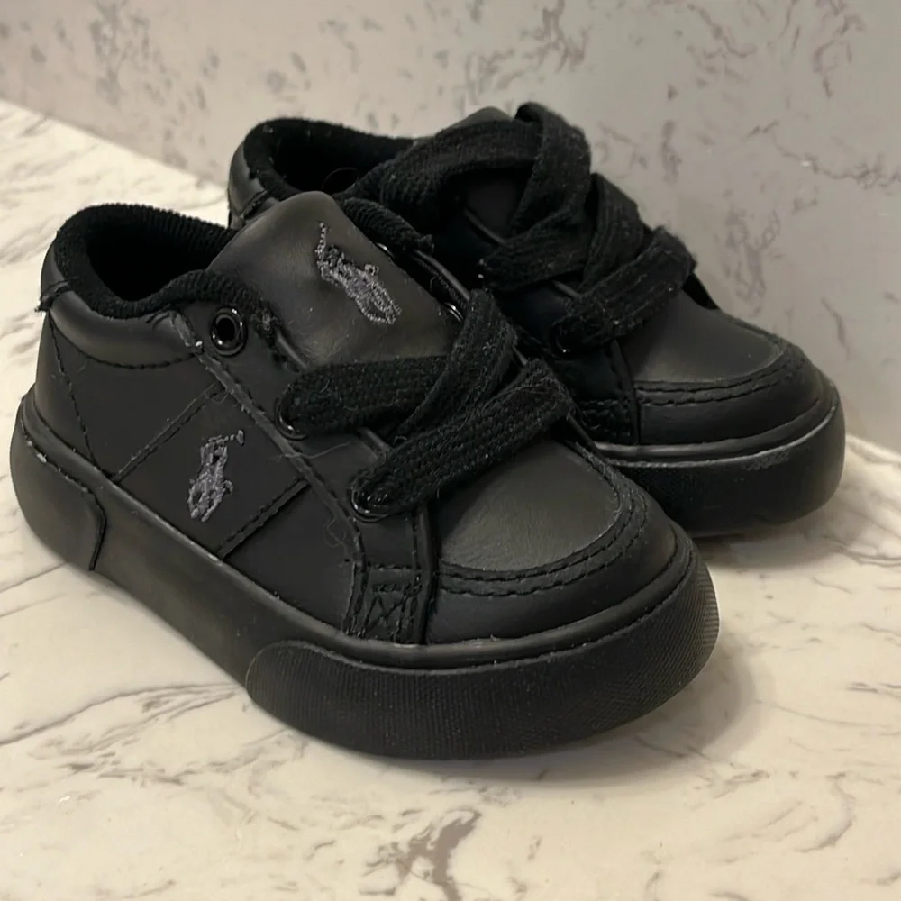 Polo Ralph Lauren Harold Leather Shoes Sneakers new black Toddlers Boys Size 4